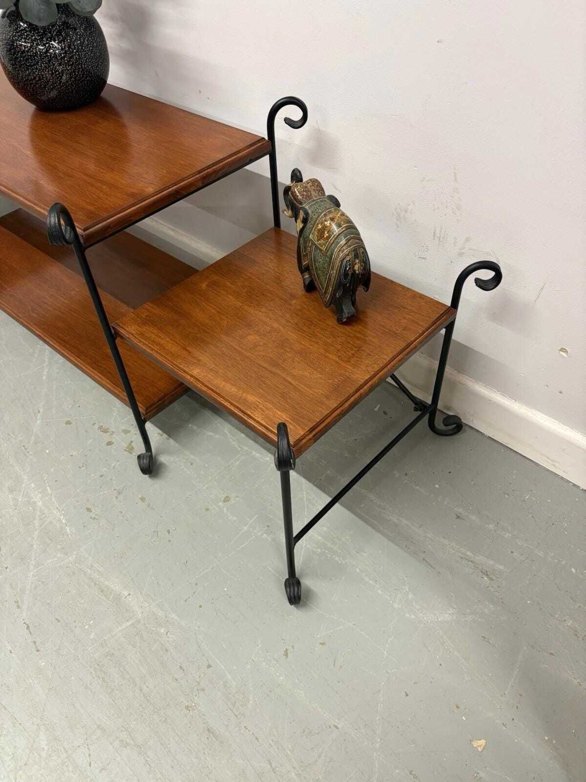 Mid Century Wood And Wrought Iron Coffee Table, Retro Long Table With Shelves photo 175.0