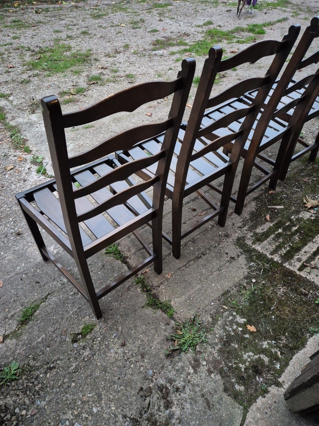Set Of 4 1970s Ercol 715 Ladderback Dining Chairs Dark Finish, No Cushions. photo vintage