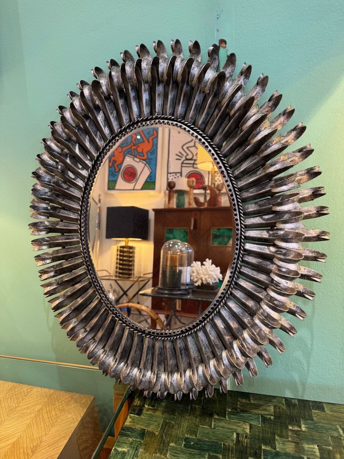 photo vinterior A Spanish 1960s Silvered Metal Oval Landscape Or Portrait Eyelash Mirror