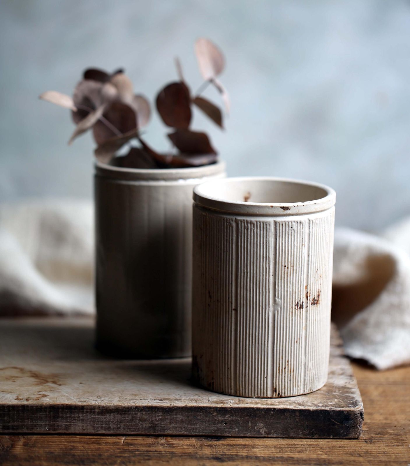 2 Antique Ceramic Jam Pots Tea Stained Ironstone photo Home Decor