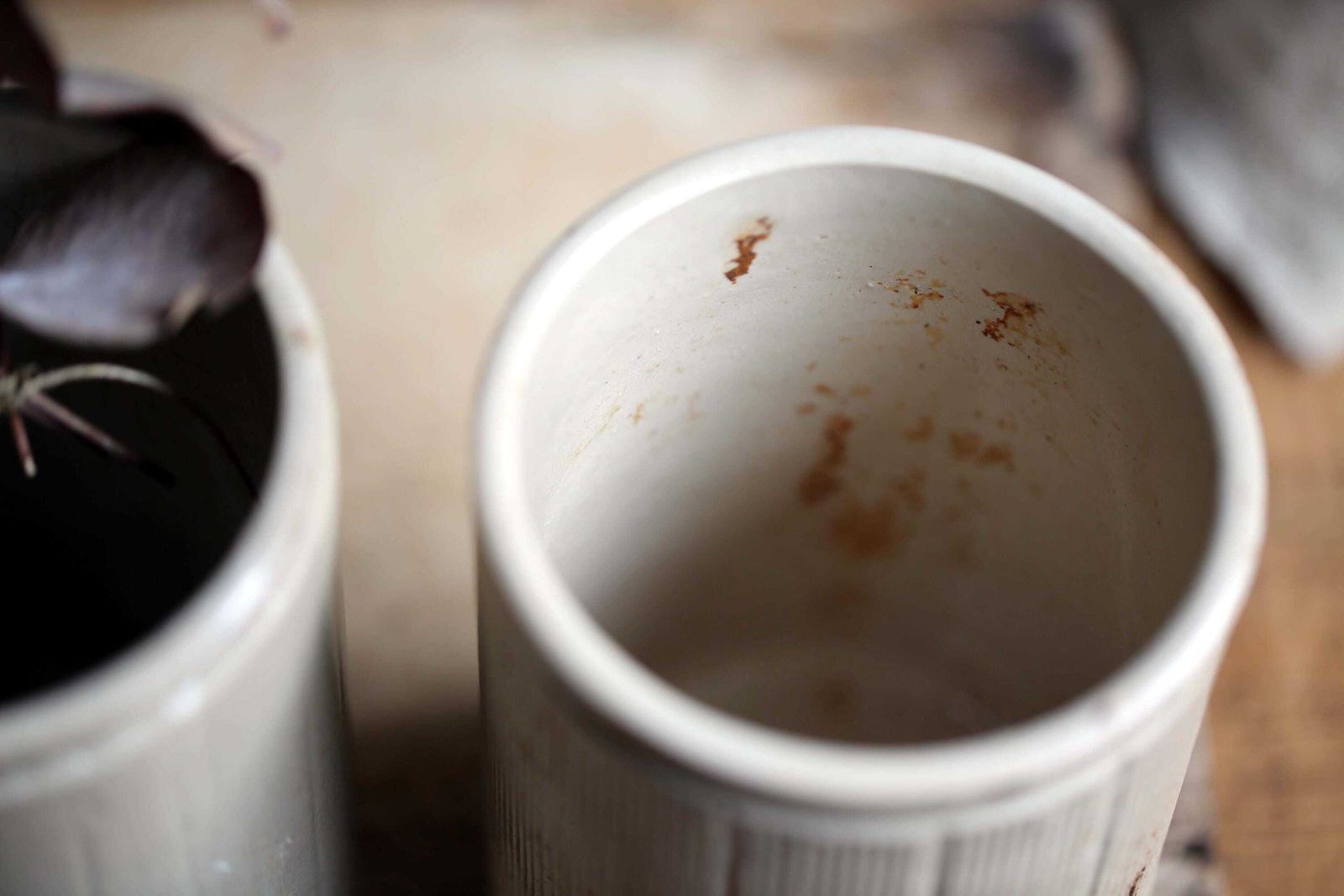 2 Antique Ceramic Jam Pots Tea Stained Ironstone photo 82.0