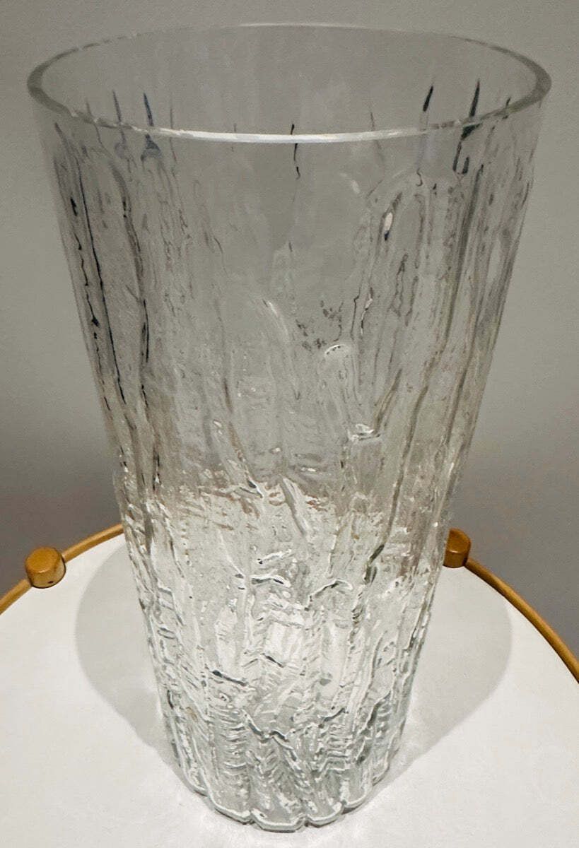 Large 1970s German Peill & Putzler "Bark Or Iced" Clear Glass Cylindrical Vase photo vinterior
