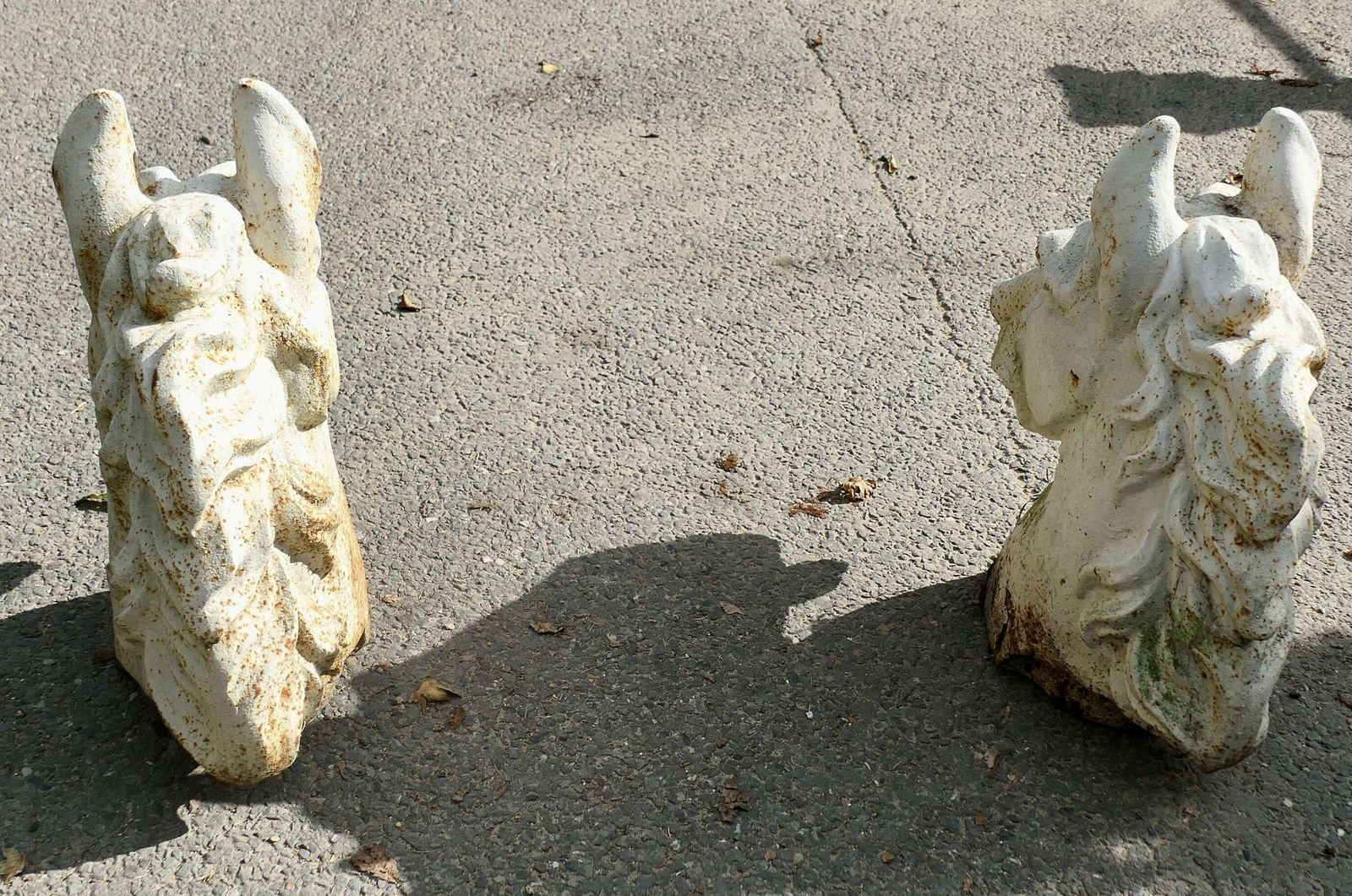 Pair Of Statuesque Cast Iron Horse Head Gate Post Finials photo vintage