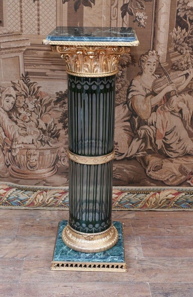 Empire Glass Pedestal Stand Corinthian Column Table photo for sale