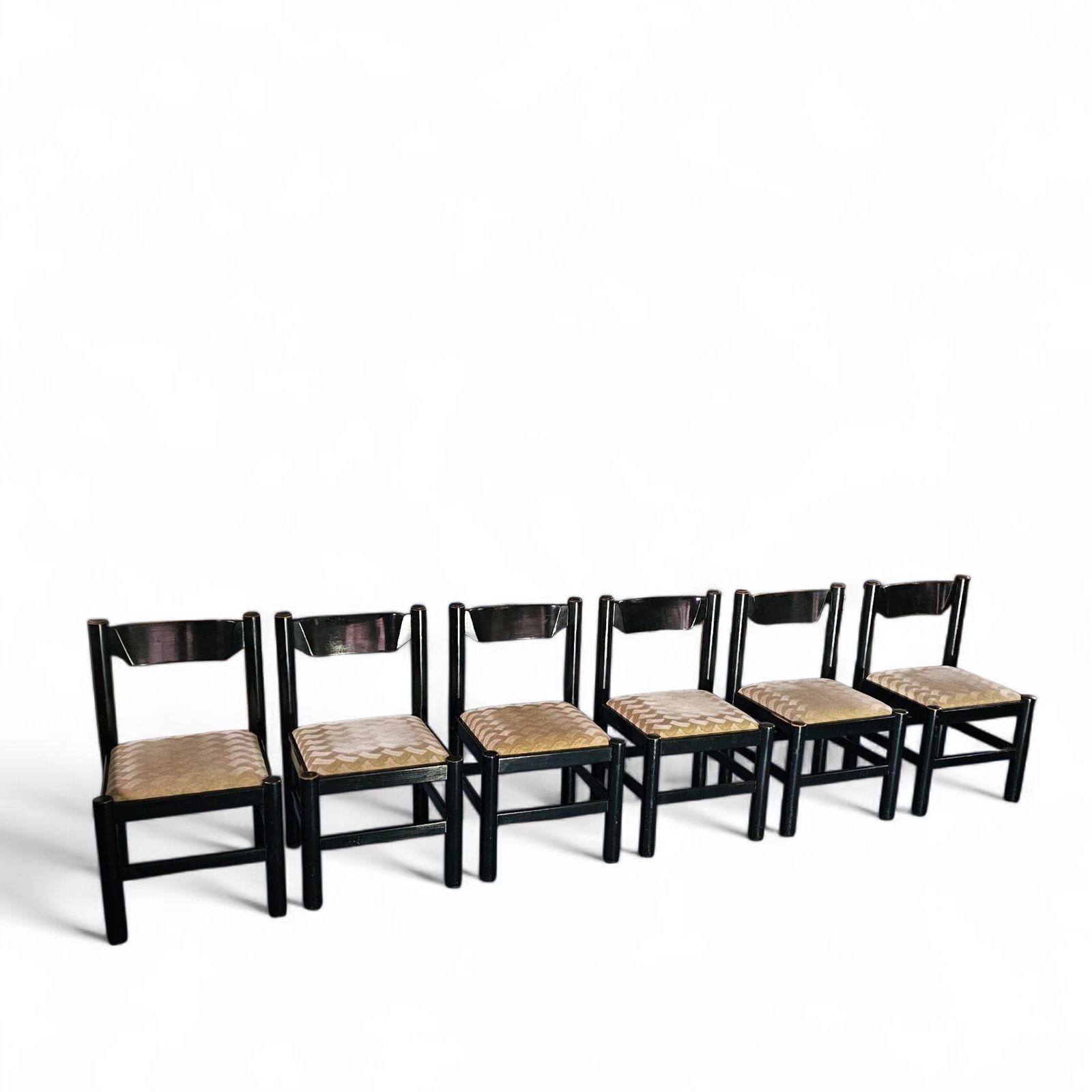 photo for sale Rare Dining Set / Vico Magistretti / Italy / 1970s / Solid Black Painted Wood / 6 X Chair / Matching Table