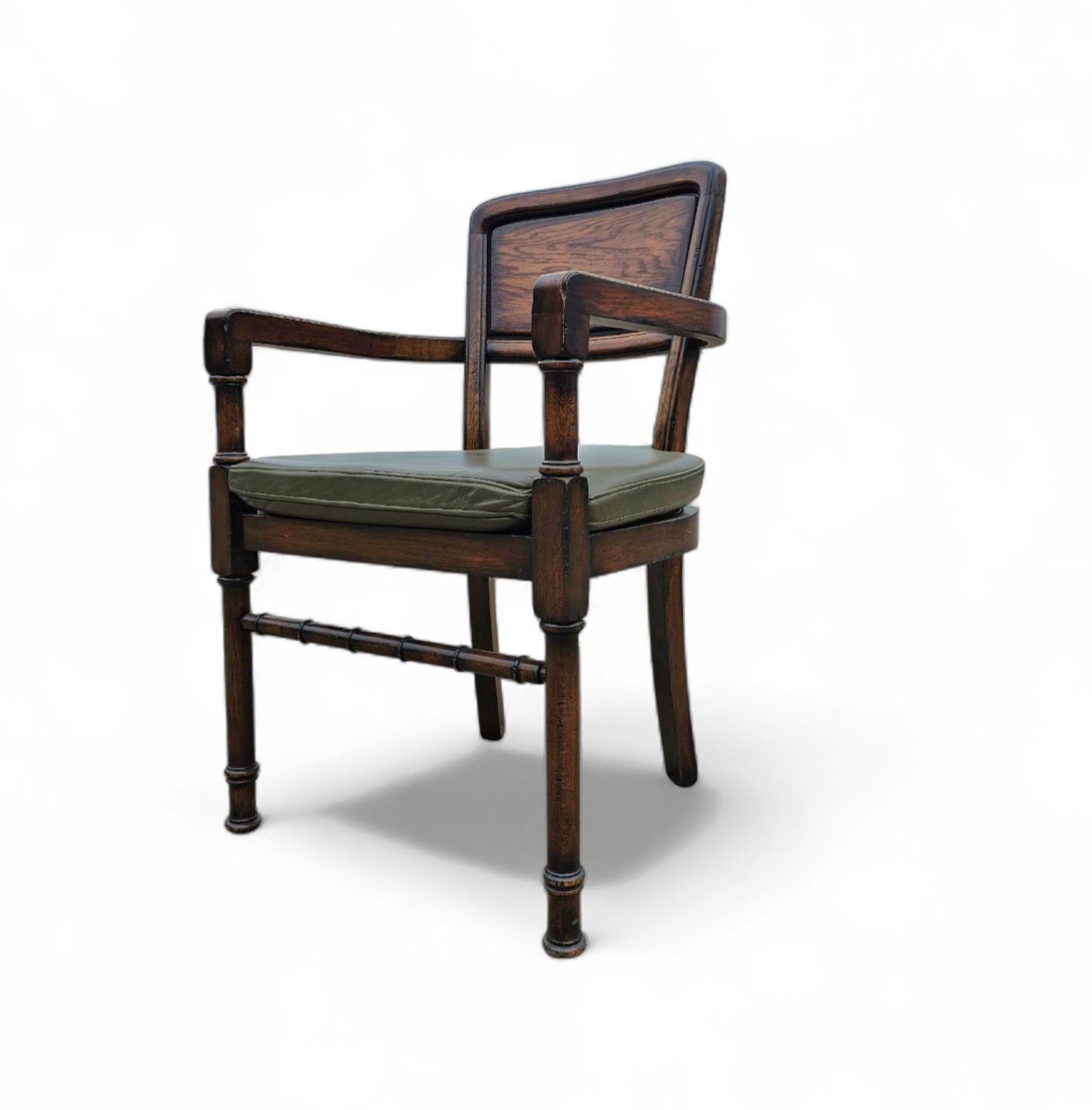 4 X Rac Royal English Dining Chairs / Green Leather Cushions photo for sale