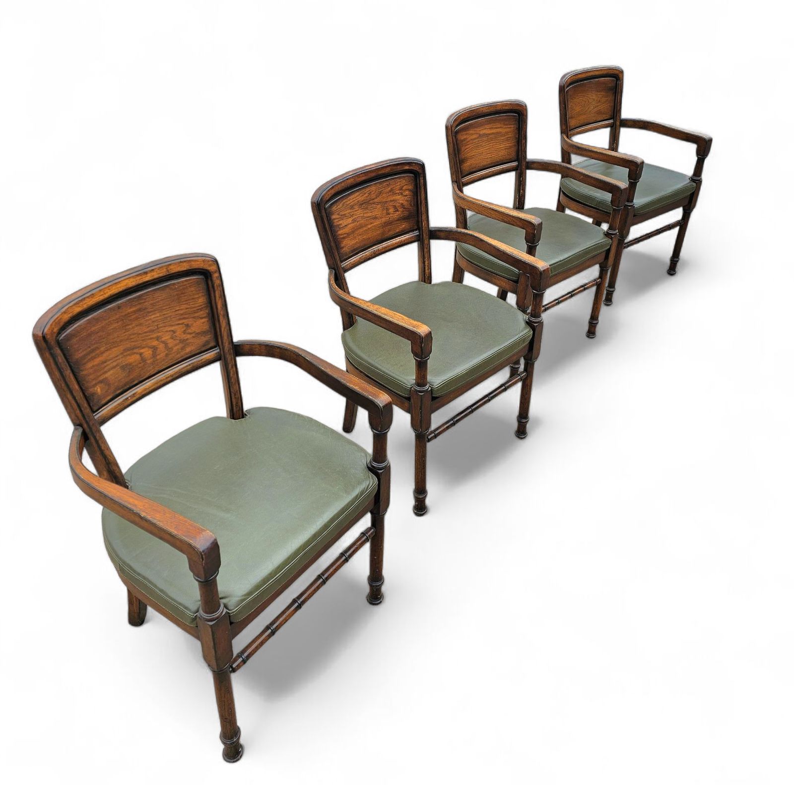 photo furniture 4 X Rac Royal English Dining Chairs / Green Leather Cushions