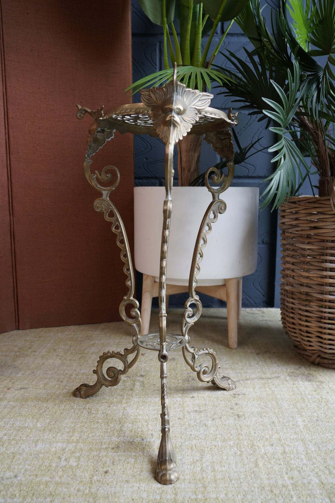 Antique Brass Plant Stand – Ornate Victorian Style Display Stand photo 225.0