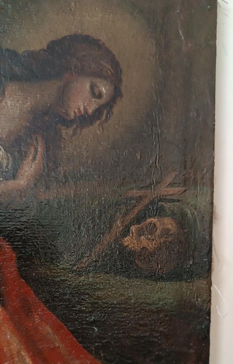 Old Oil On Paper Transferred To Canvas Representing Madeleine Italian School Of The 18th Century photo vinterior