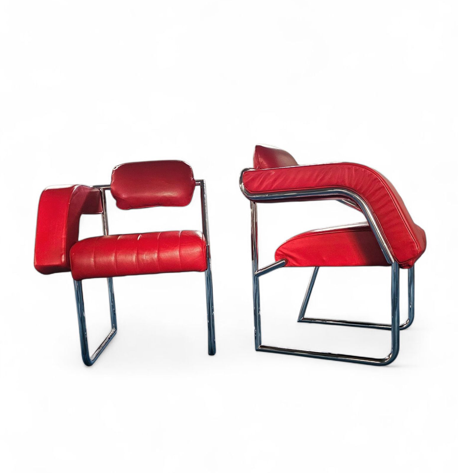 photo for sale 2 X Non Conformist Chair / Eileen Gray By Alivar / Red Leather / Marked Beneath The Seat