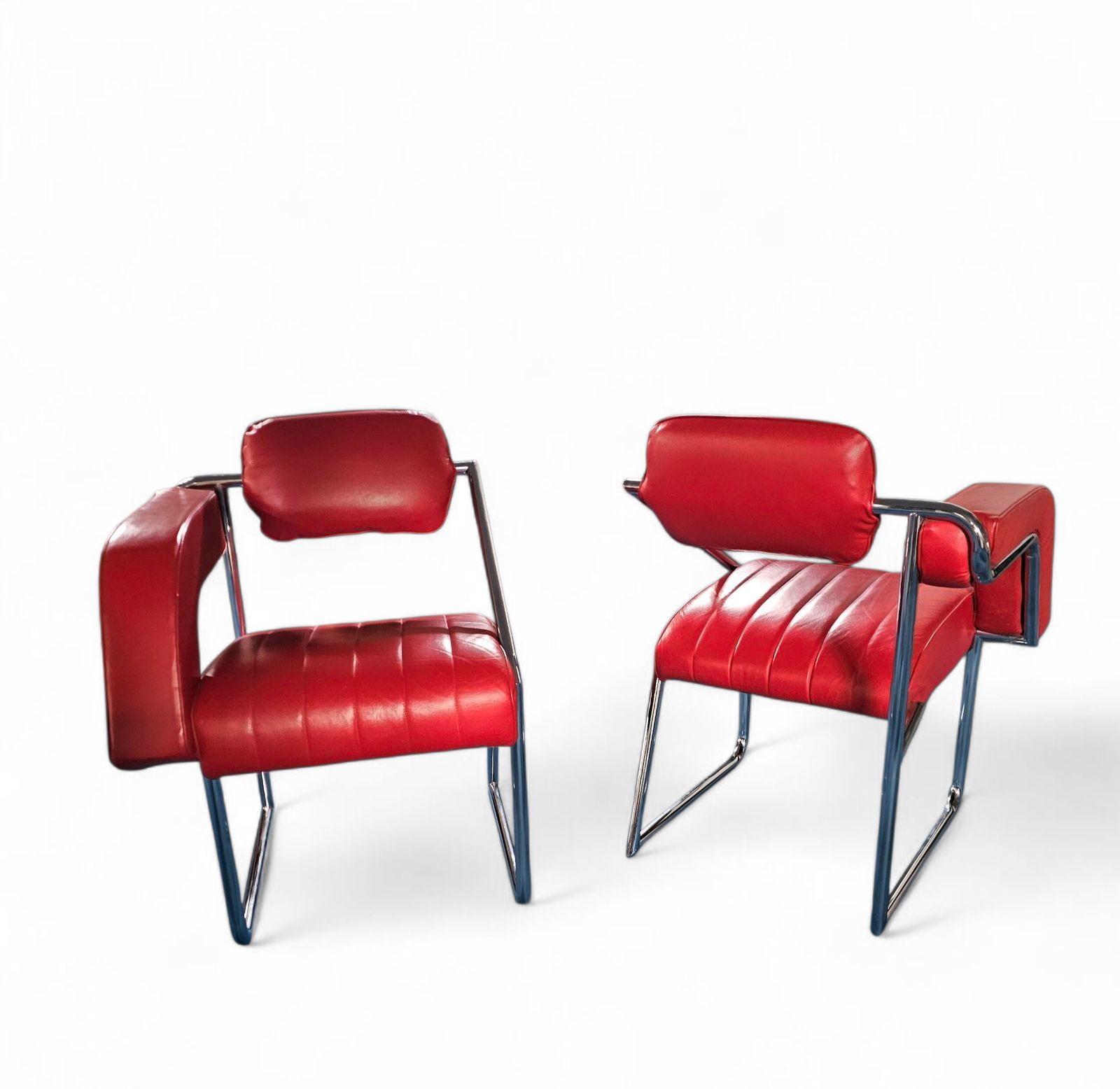Furniture 2 X Non Conformist Chair / Eileen Gray By Alivar / Red Leather / Marked Beneath The Seat photo