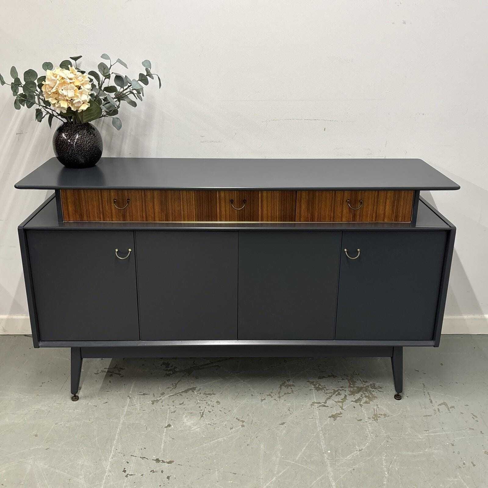 G Plan Librenza Sideboard: Refinished Tola & Black Mcm Cabinet photo for sale