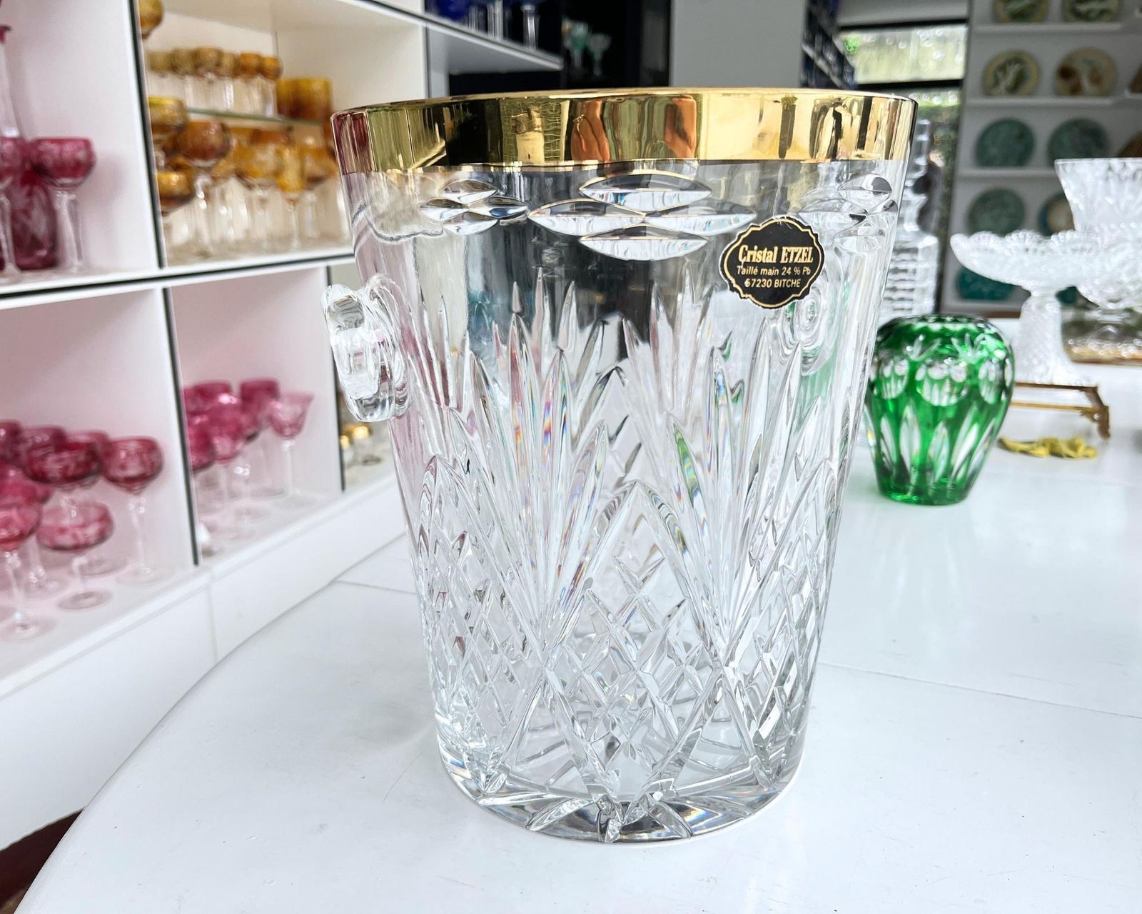 Franse Kristallen Champagnekoeler | Gouden Rand | Cristal Etzel photo for sale