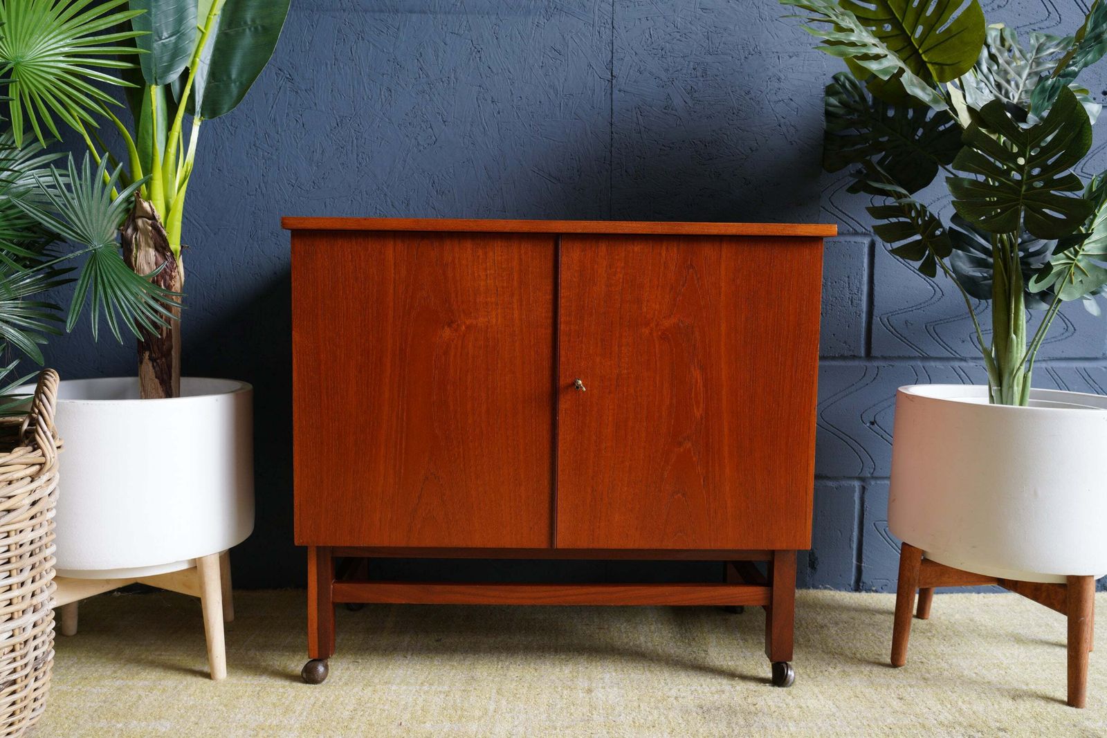 Mid Century Teak Drinks Cabinet On Castors