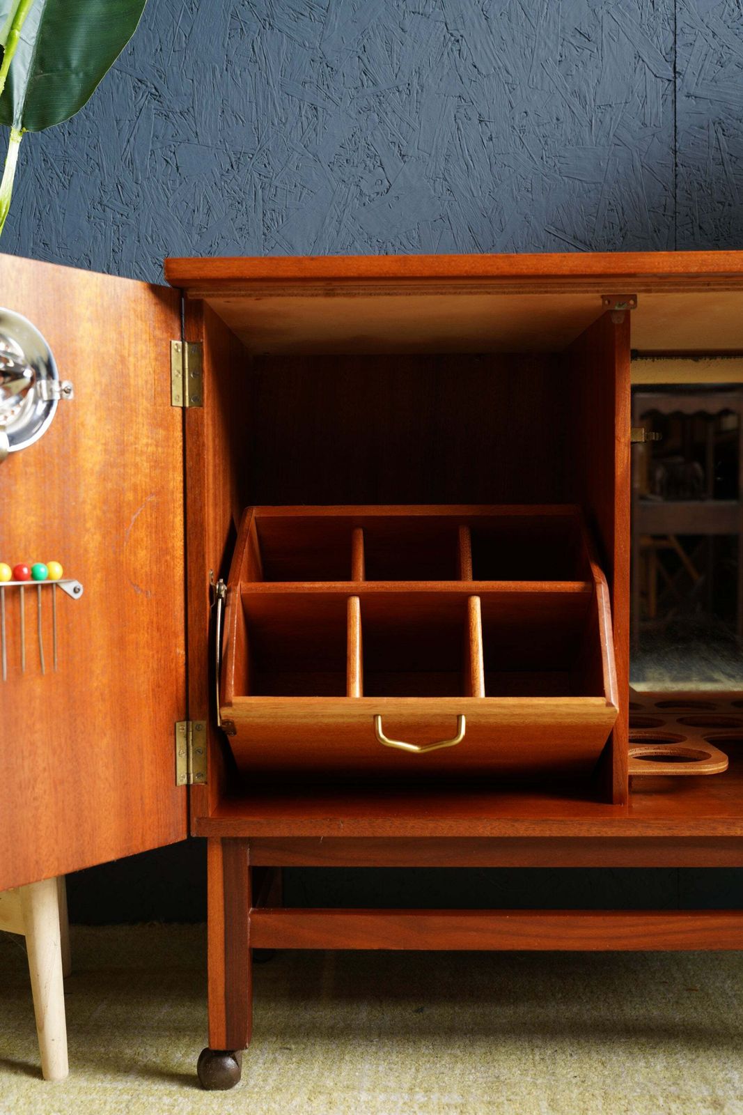 Mid Century Teak Drinks Cabinet On Castors photo buy