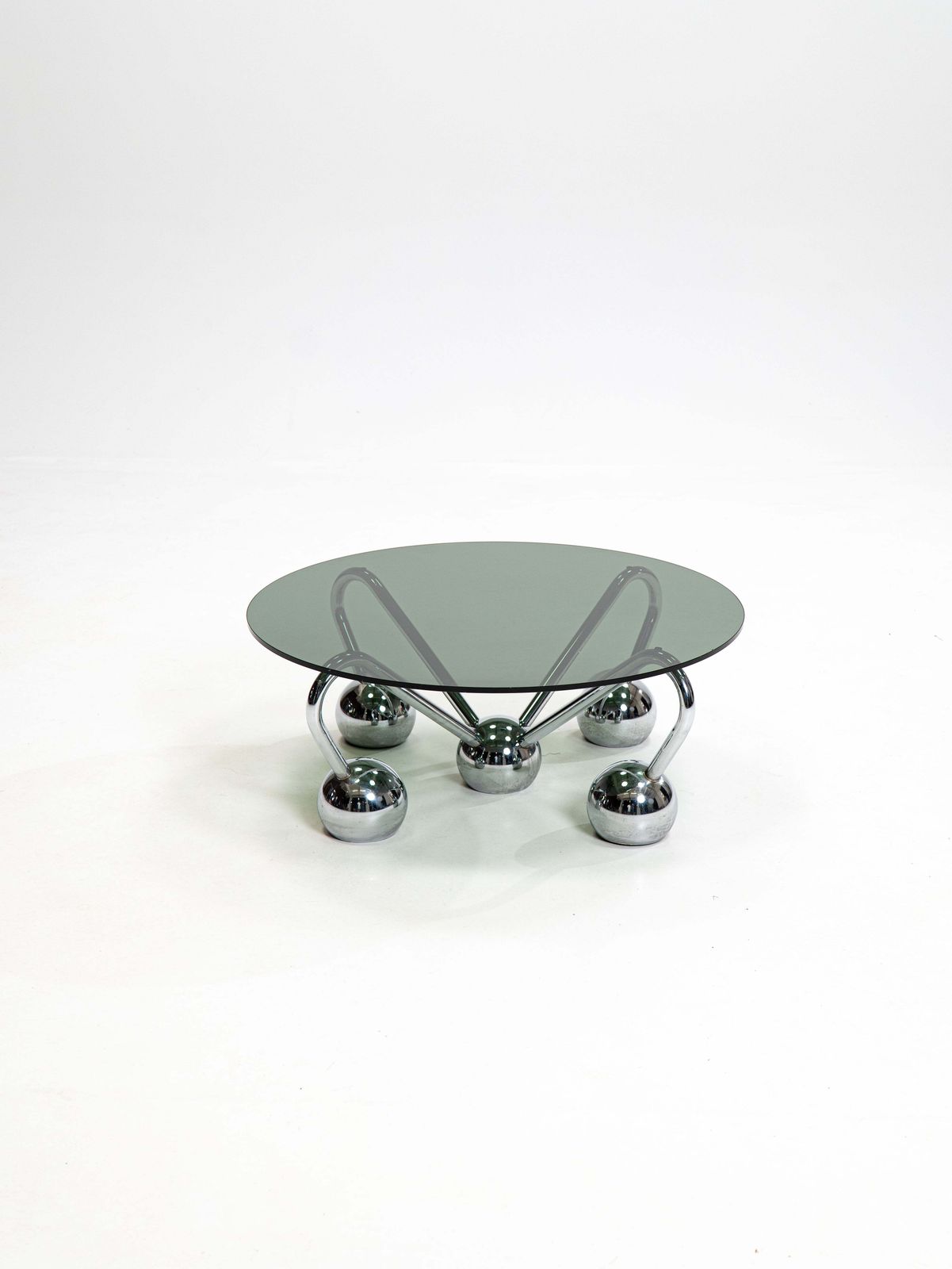 Sputnik Coffee Table In Chromed Metal And Smoked Glass,1970s,Italy