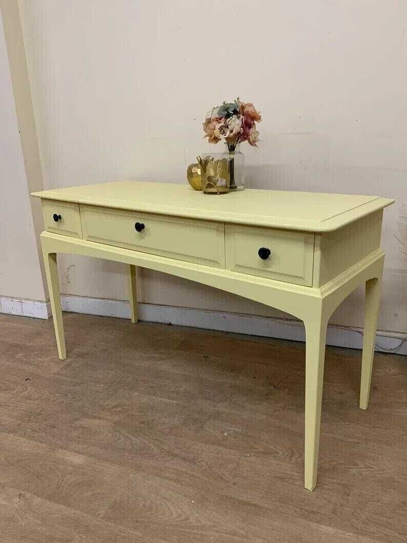 Painted Stag Minstrel Console Table In New England Yellow – Upcycled Vintage Sideboard, Hall Table, Entryway Furniture
