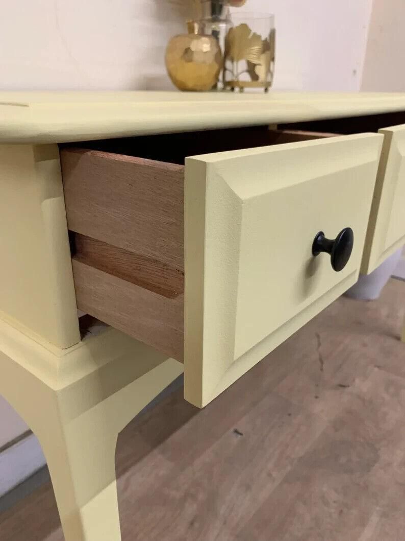 photo furniture Painted Stag Minstrel Console Table In New England Yellow – Upcycled Vintage Sideboard, Hall Table, Entryway Furniture