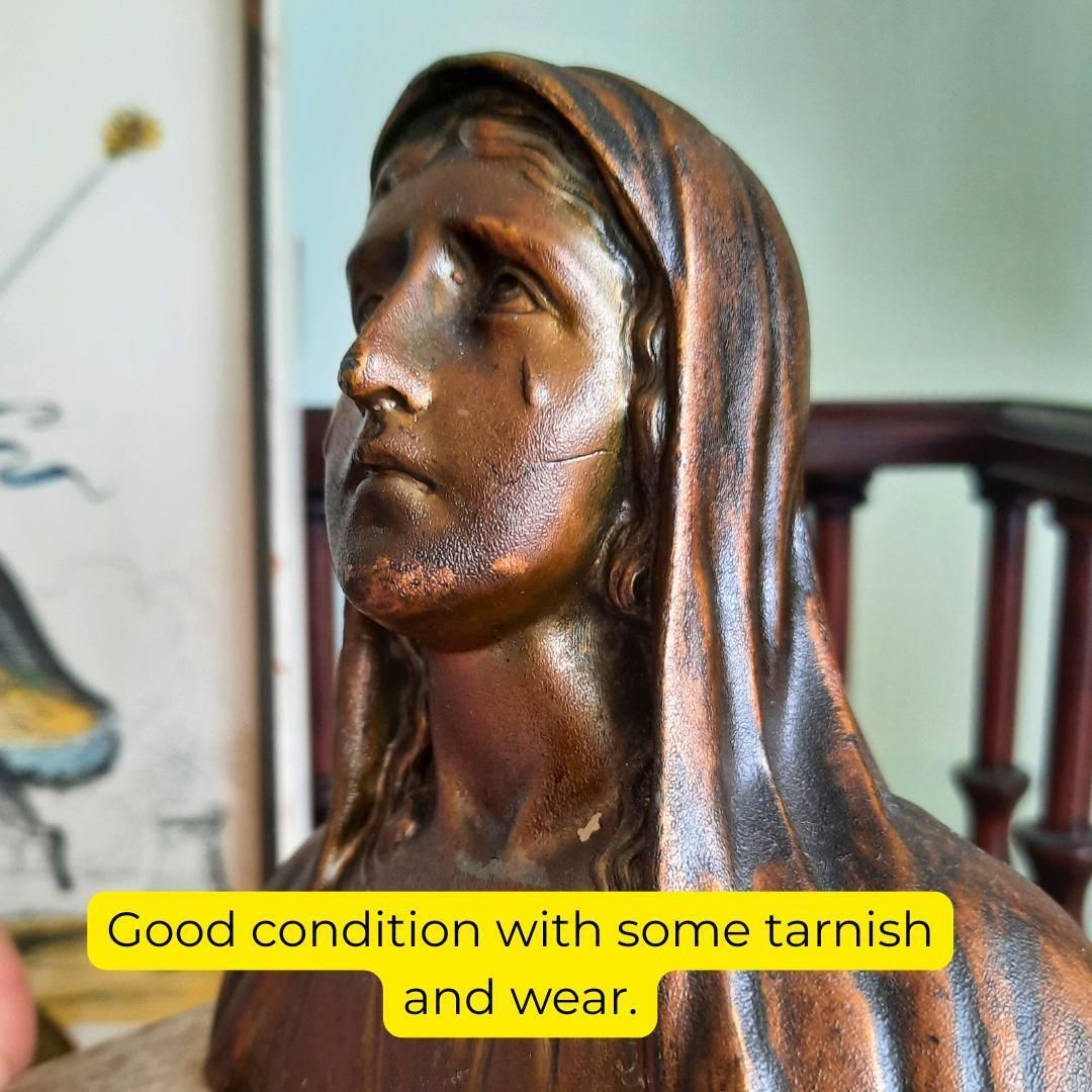 Art Deco French Tearful Virgin Mary Spelter On Marble Base C 1930's 40's. photo buy