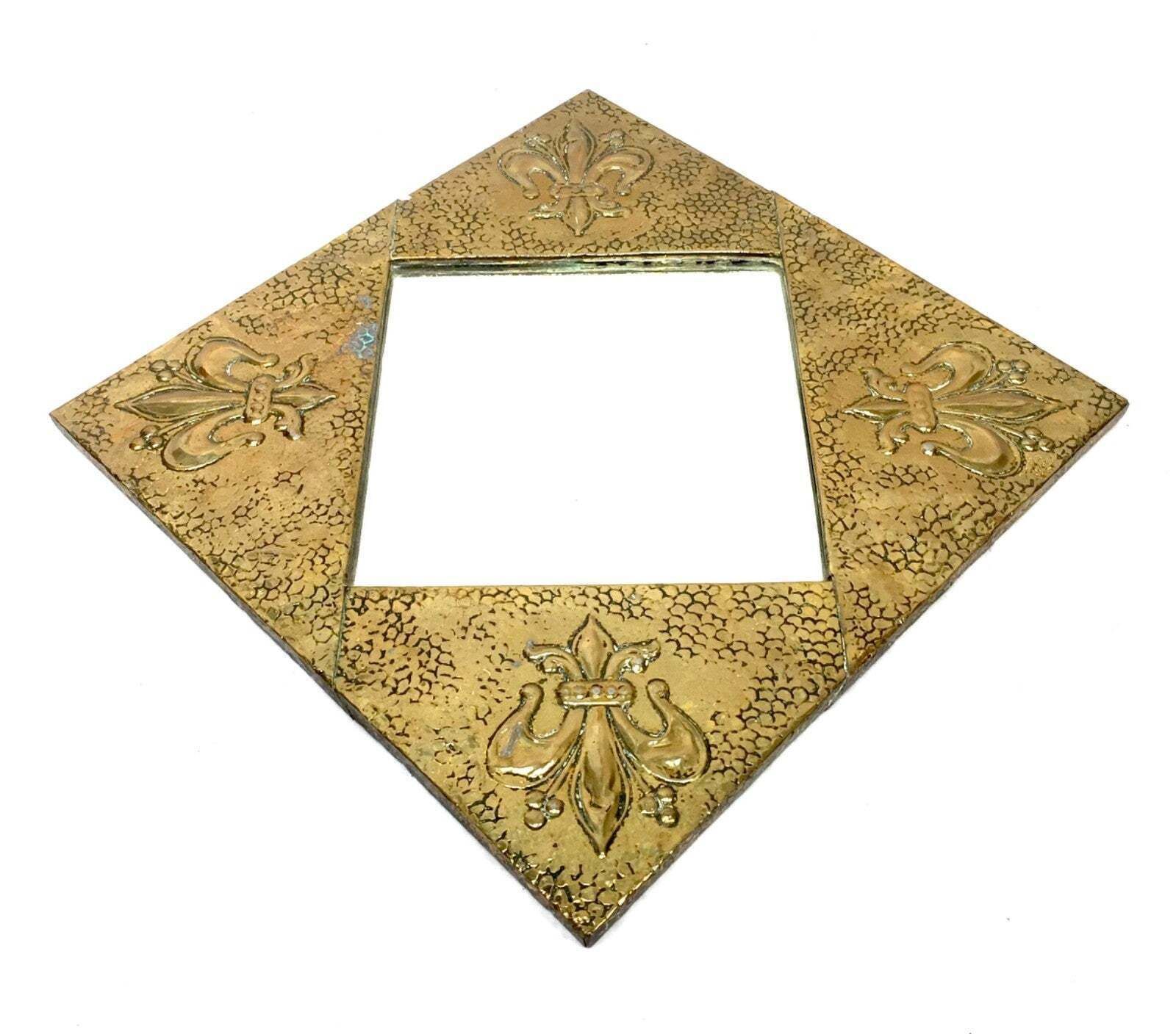 Antique Art Nouveau Hammered Brass Framed Wall Hanging Mirror Decoration C.1900
