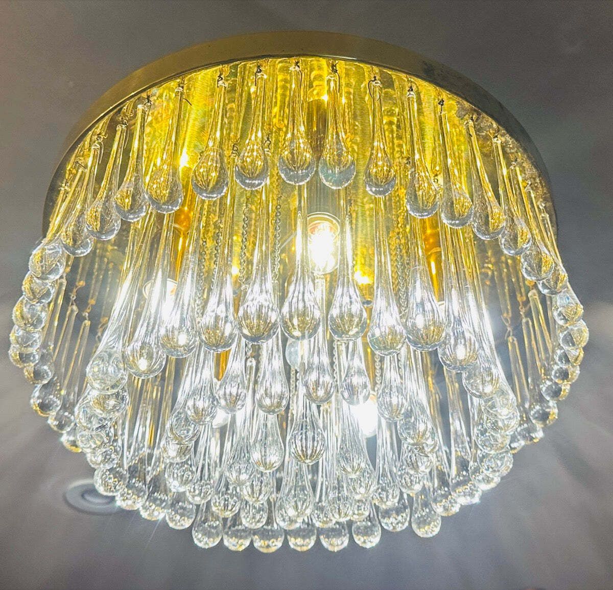 1970s German Murano Clear Glass 110 Tear Drop Circular Flush Mount Ceiling Light By Christoph Palme photo furniture