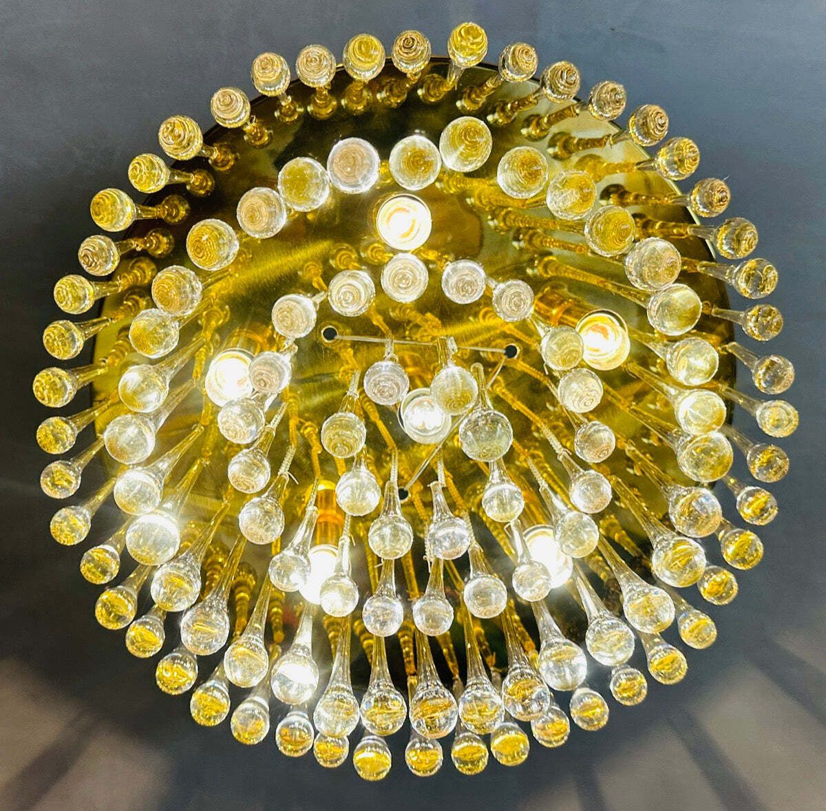 photo for sale 1970s German Murano Clear Glass 110 Tear Drop Circular Flush Mount Ceiling Light By Christoph Palme