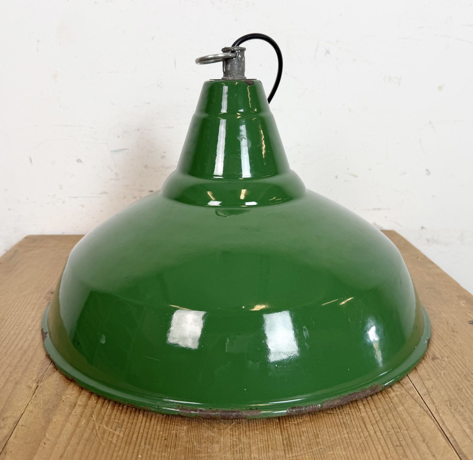 Industrial British Green Enamel Factory Pendant Lamp, 1960s photo buy