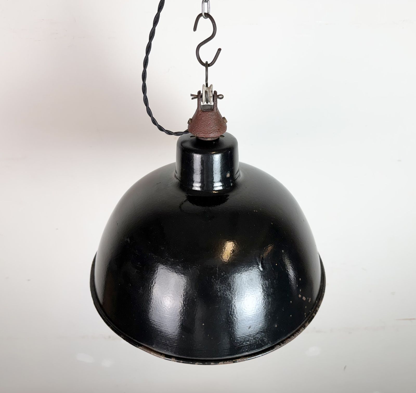 East German Black Enamel Factory Light By Lbd Veb Leuchtenbau Dresden, 1950s photo for sale