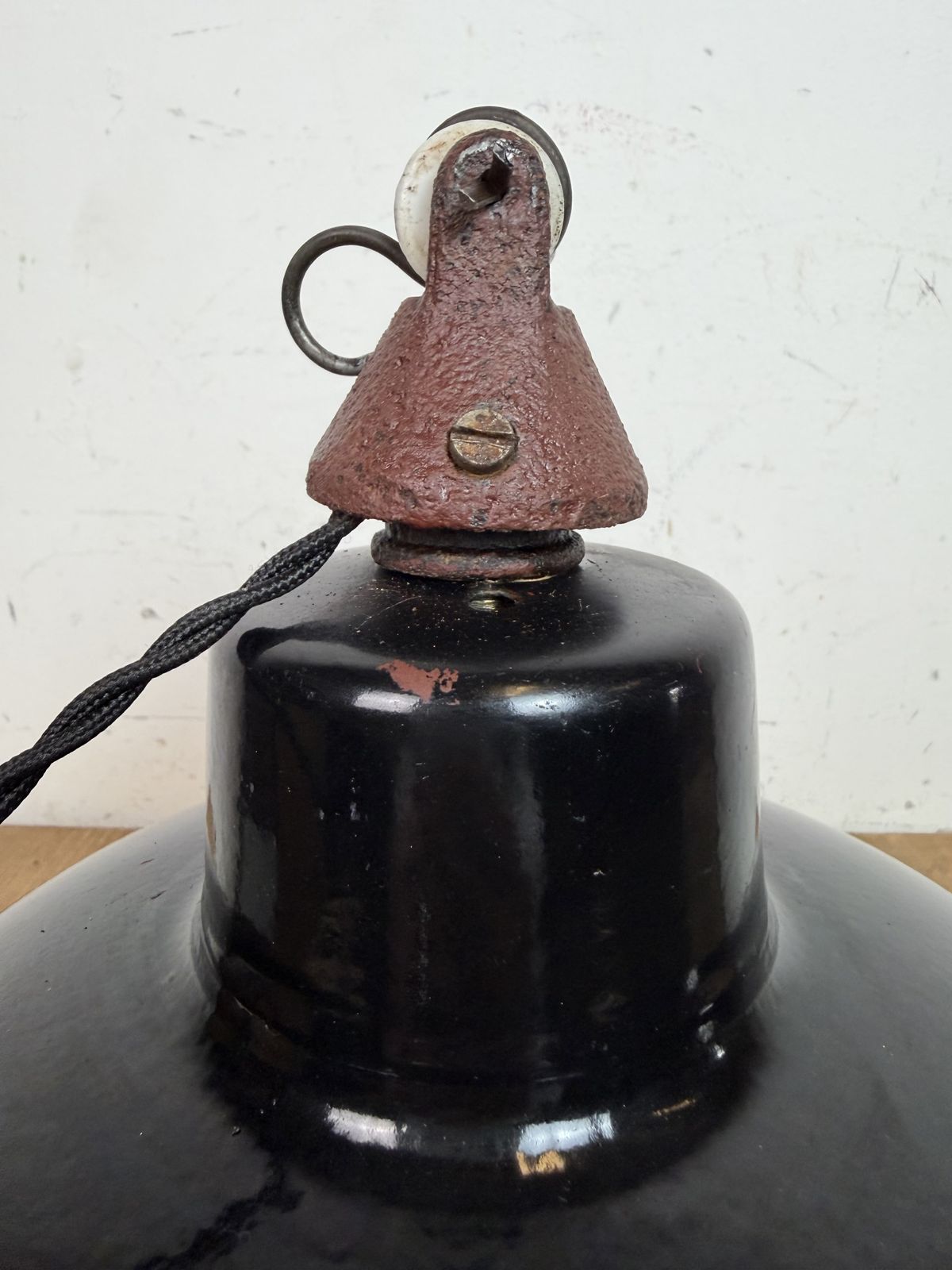 East German Black Enamel Factory Light By Lbd Veb Leuchtenbau Dresden, 1950s photo buy