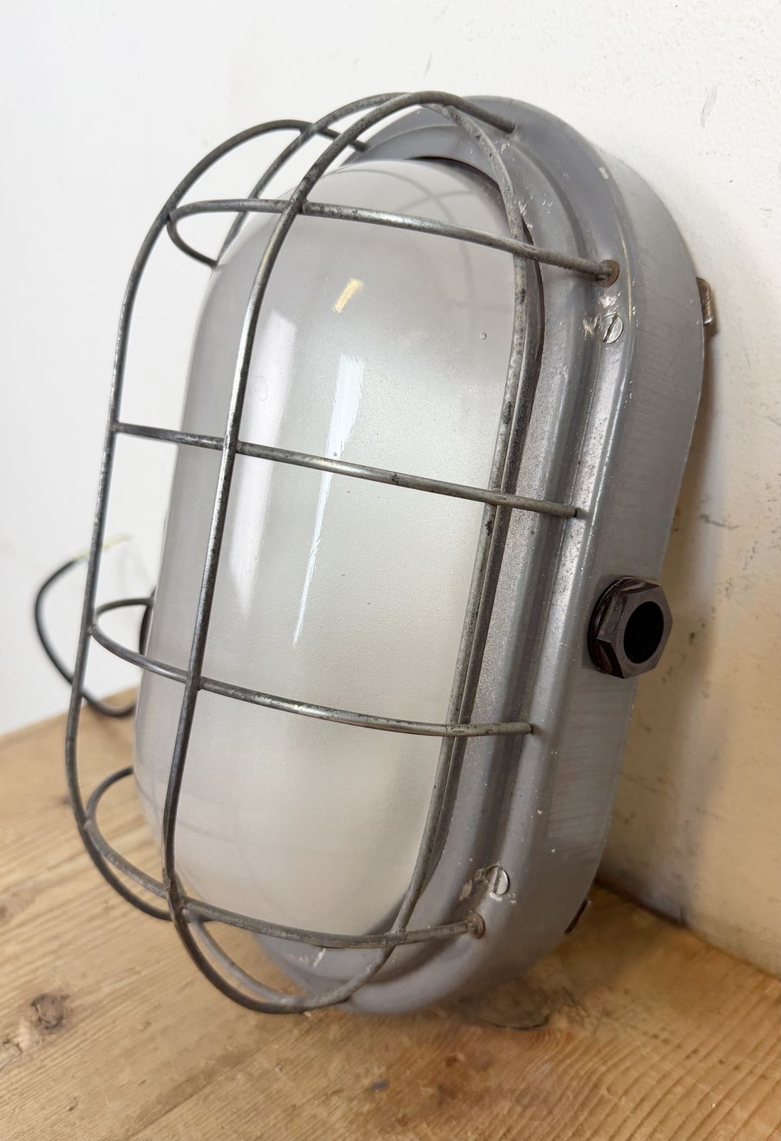 Industrial Grey Wall Light With Milk Glass From Elektrosvit, 1970s, 2x photo buy