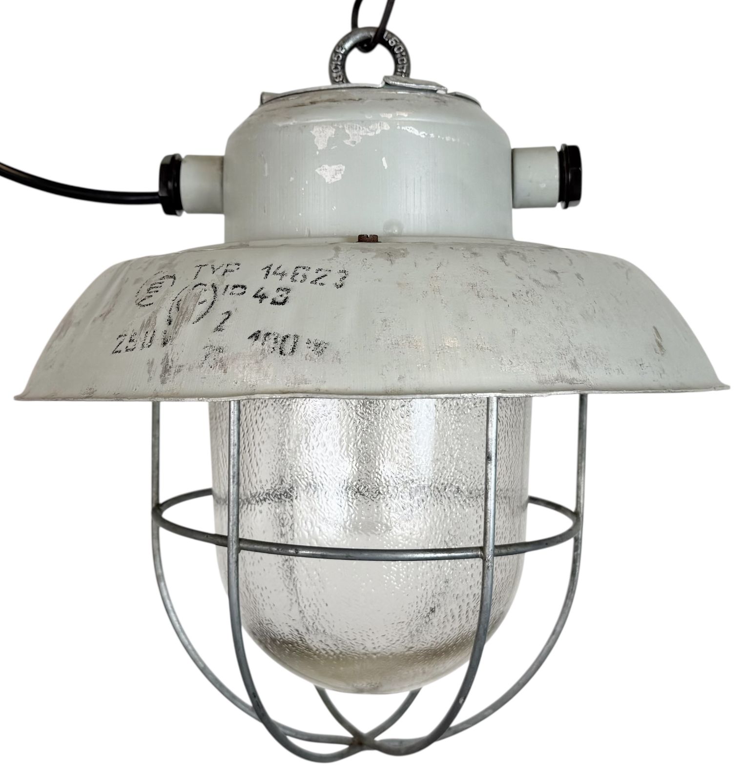 Grey Industrial Aluminium Cage Pendant Lamp With Frosted Glass, 1970s