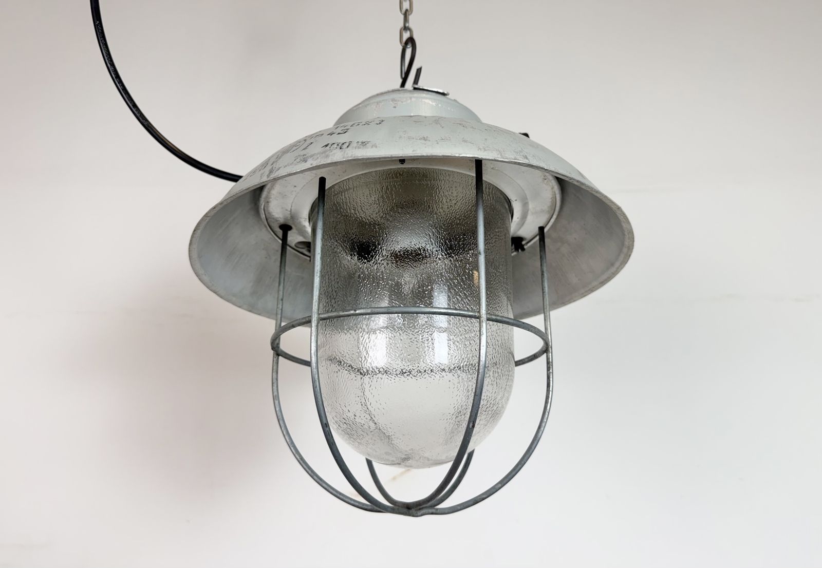 photo buy Grey Industrial Aluminium Cage Pendant Lamp With Frosted Glass, 1970s