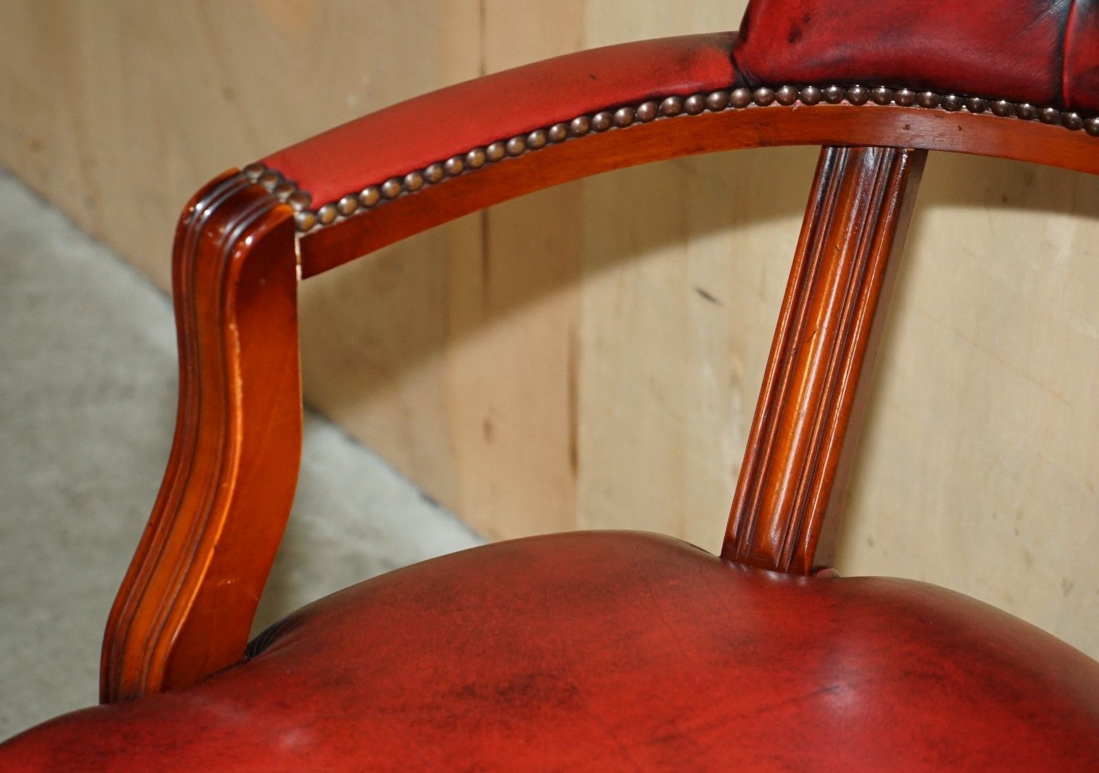 Pair Oxblood Bordeaux Leather Chesterfield Court Captains Chairs Part Of Suite photo buy