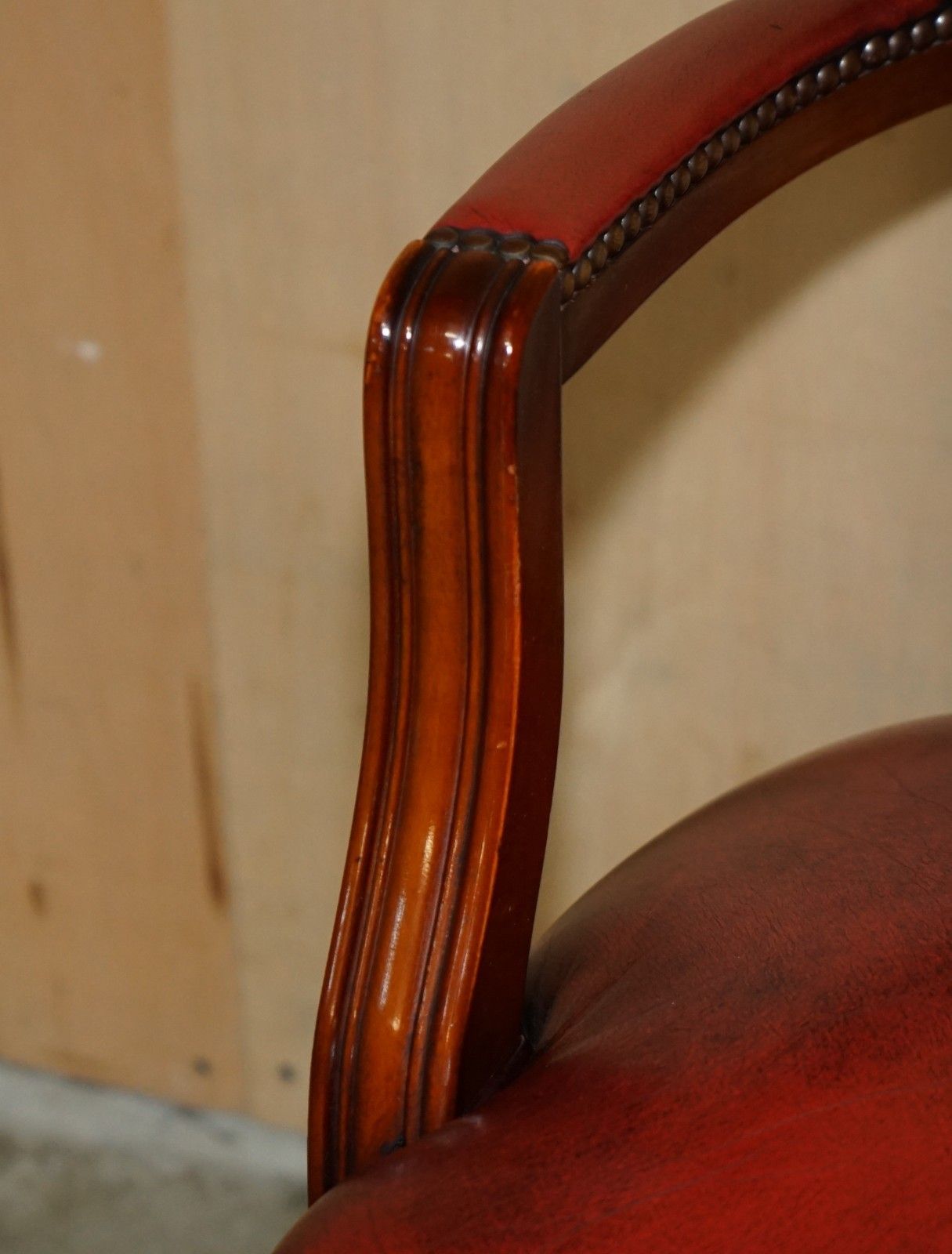 Pair Oxblood Bordeaux Leather Chesterfield Court Captains Chairs Part Of Suite photo vintage