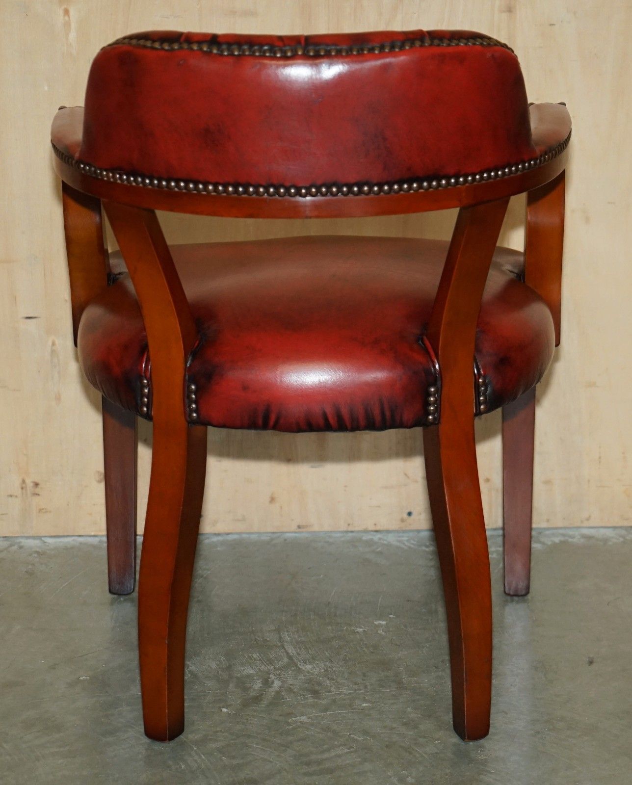 Furniture Pair Oxblood Bordeaux Leather Chesterfield Court Captains Chairs Part Of Suite photo