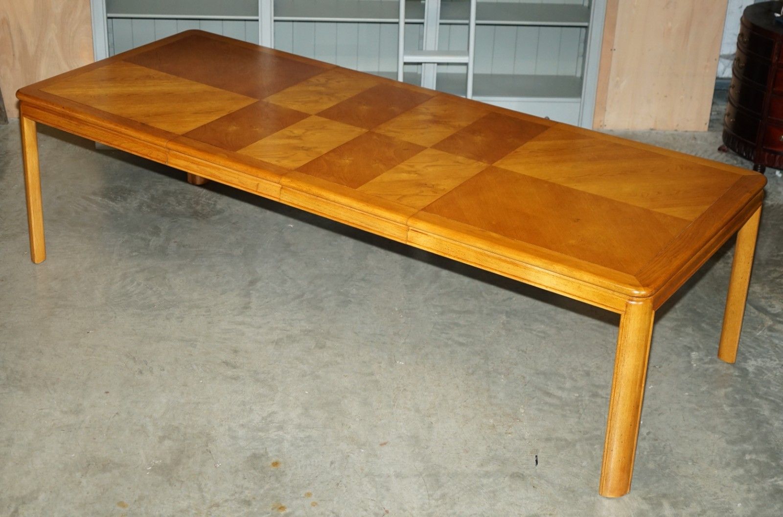 Vintage English Burr Oak & Teak Dining Table & Ten Bergere Dining Chairs Suite photo furniture
