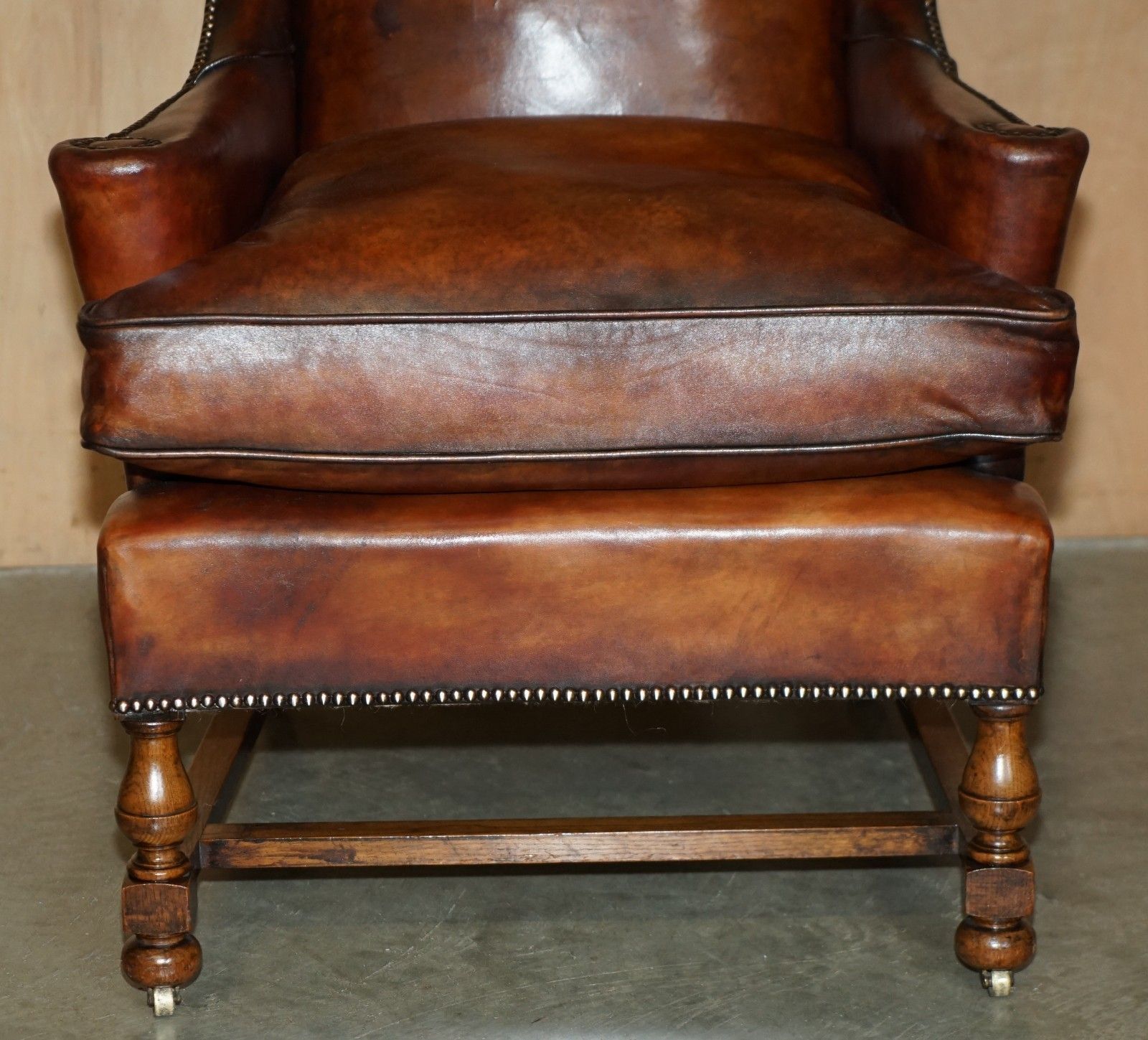 photo for sale Sublime Antique Restored English Oak & Hand Dyed Leather William Morris Armchair