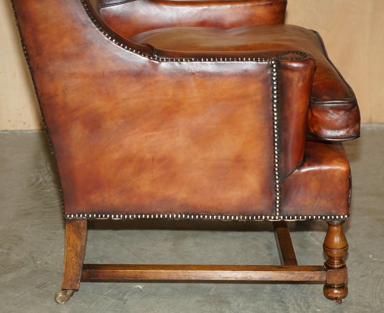 photo vinterior Sublime Antique Restored English Oak & Hand Dyed Leather William Morris Armchair