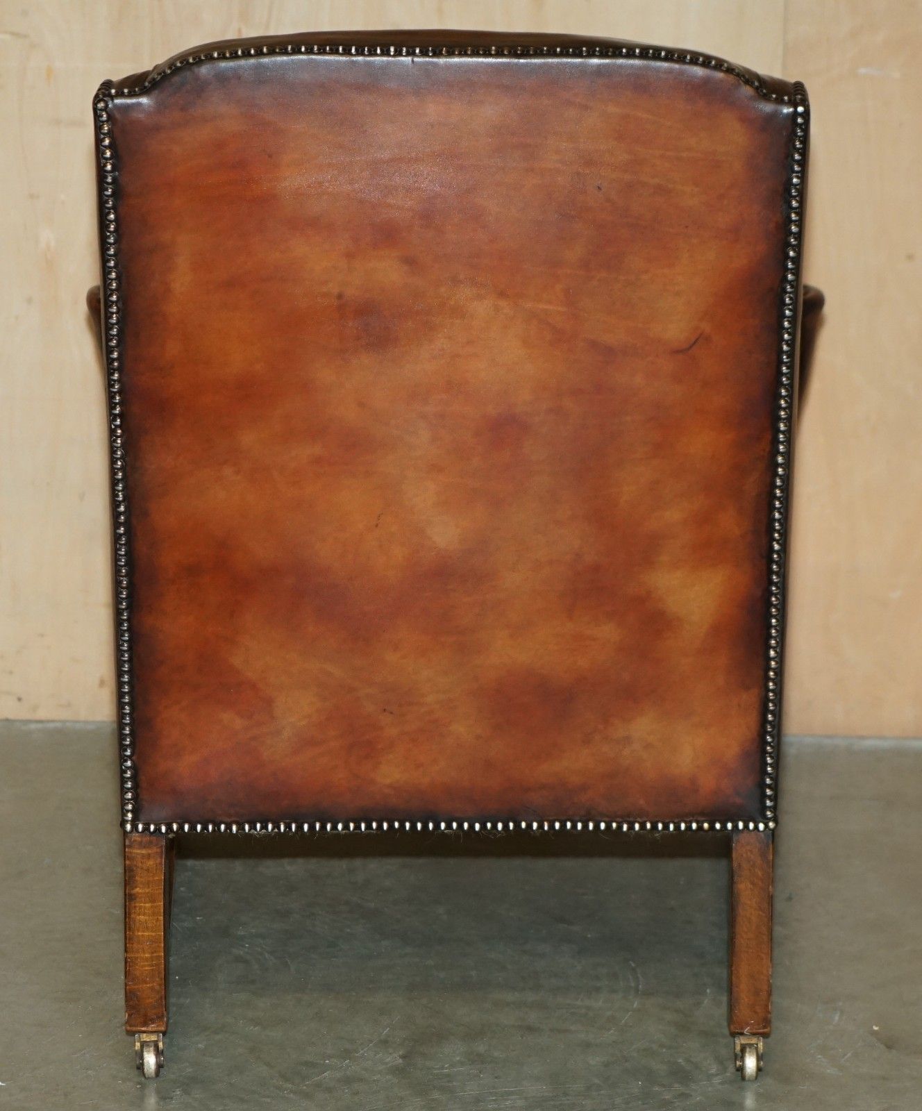 photo buy Sublime Antique Restored English Oak & Hand Dyed Leather William Morris Armchair