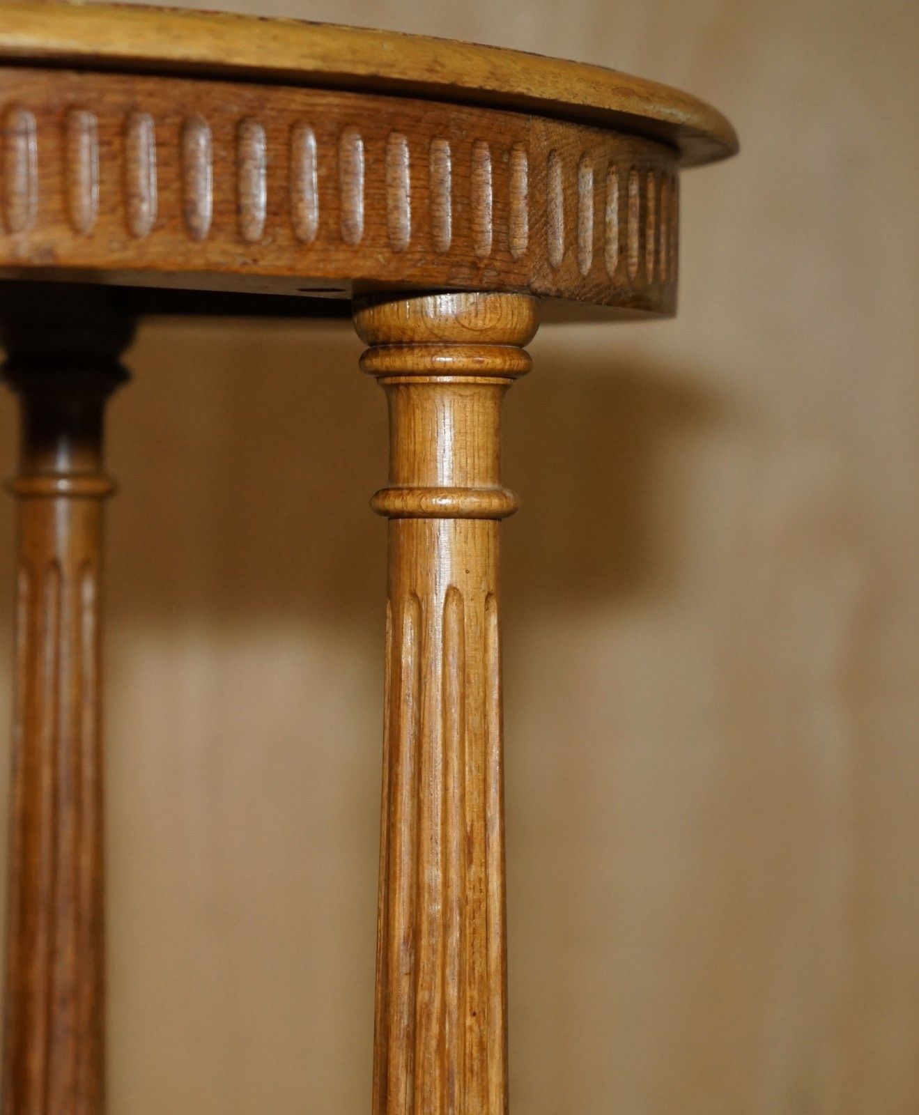 photo for sale Stunning Pair Of Adzed Top English Oak Hand Carved Side End Lamp Wine Tables