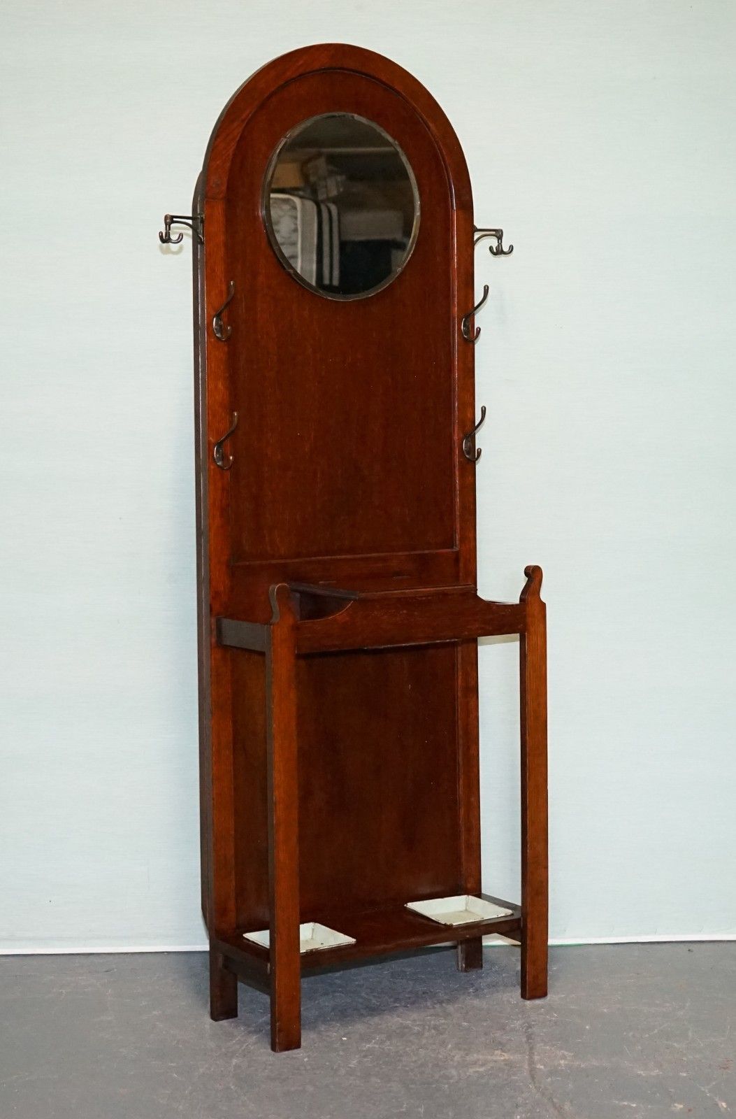 Antique Atcraft Oak Hat And Umbrella Hallway Stand With A Mirror photo furniture