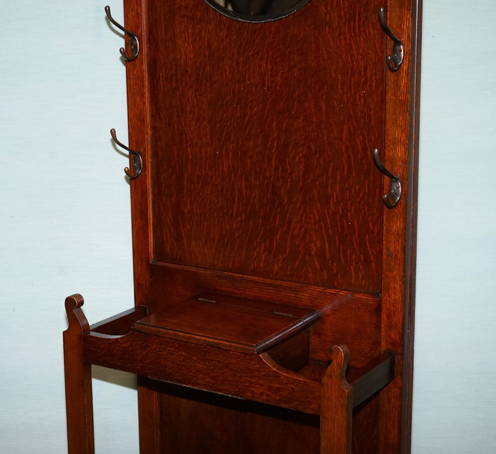 Antique Atcraft Oak Hat And Umbrella Hallway Stand With A Mirror photo 950.0
