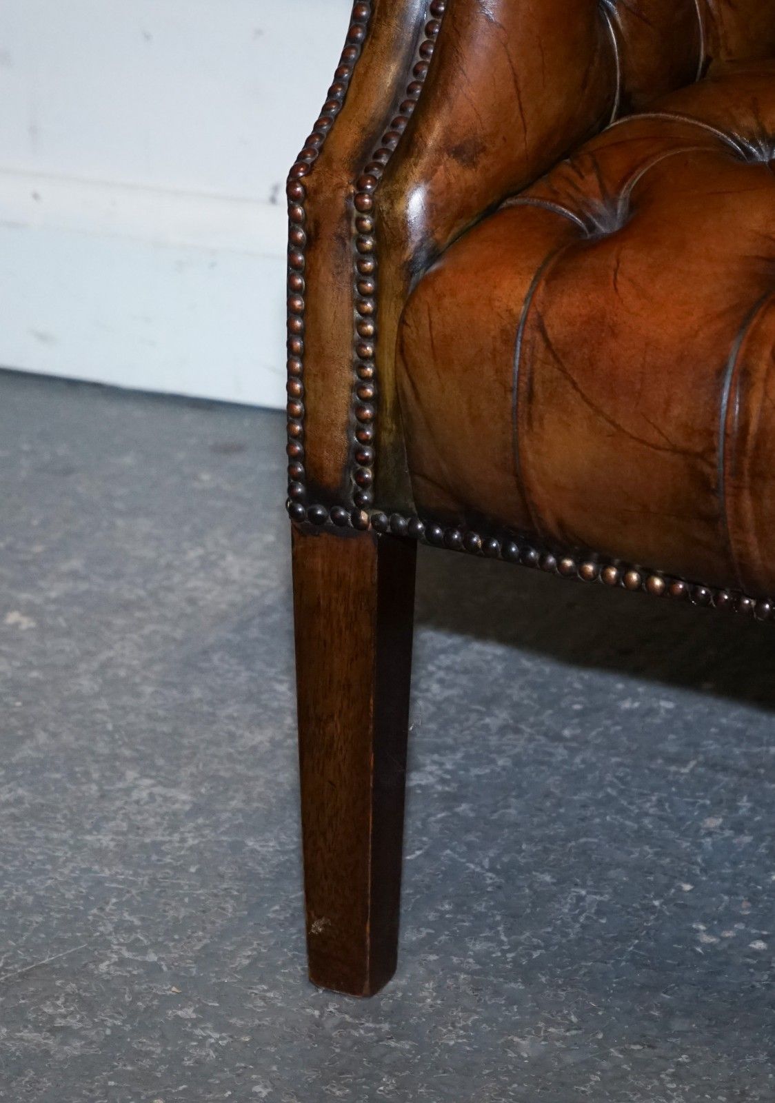 photo for sale Restored Chesterfield Hand Dyed Leather Porters Wingback Armchair