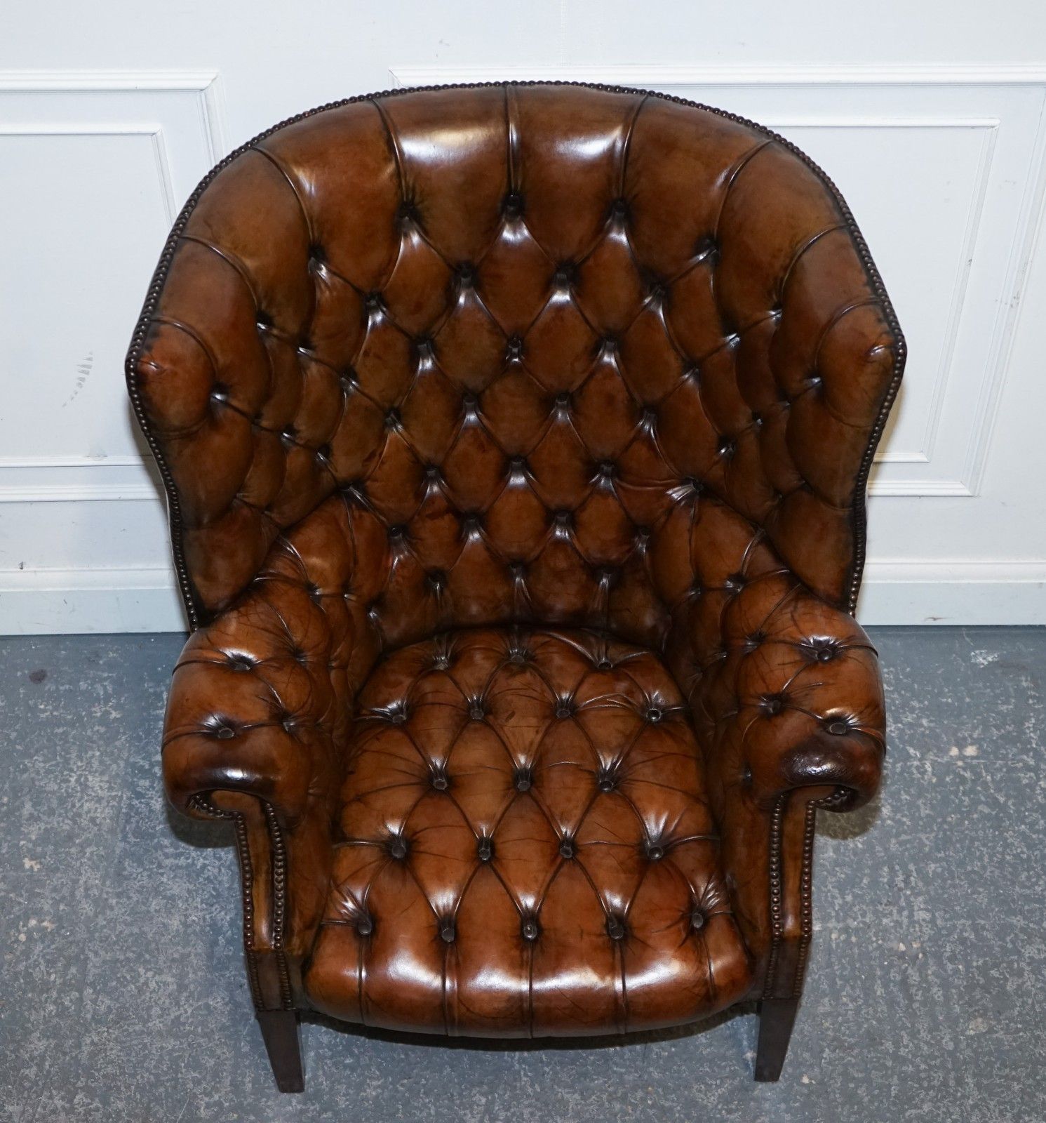 3514.0 Restored Chesterfield Hand Dyed Leather Porters Wingback Armchair photo