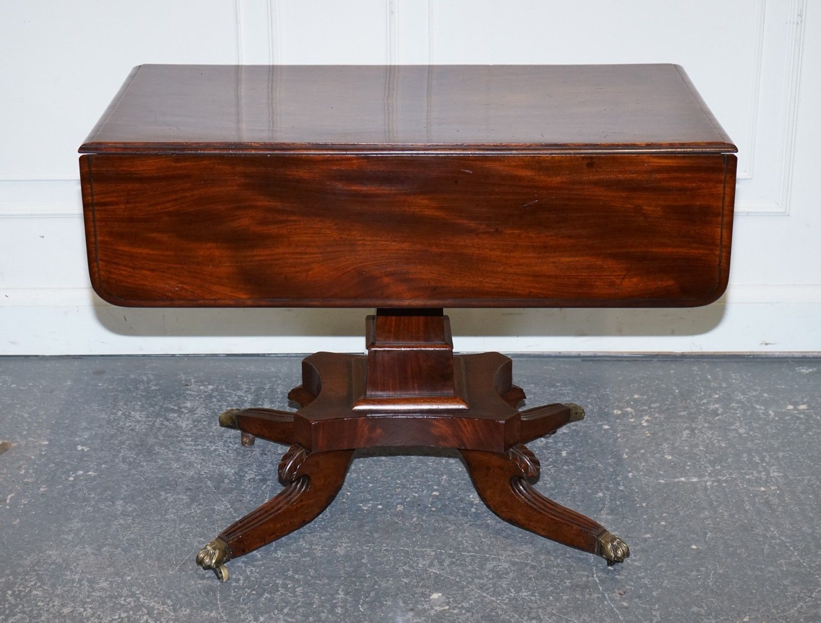 1820s Restored English Antique Pedestal Pembroke Drop Leaf Table With Drawer photo vinterior