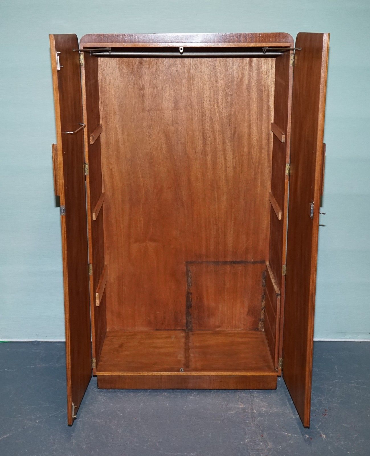 1930s Petite Vintage English Art Deco Burr Walnut Double Wardrobe Linen Press photo buy