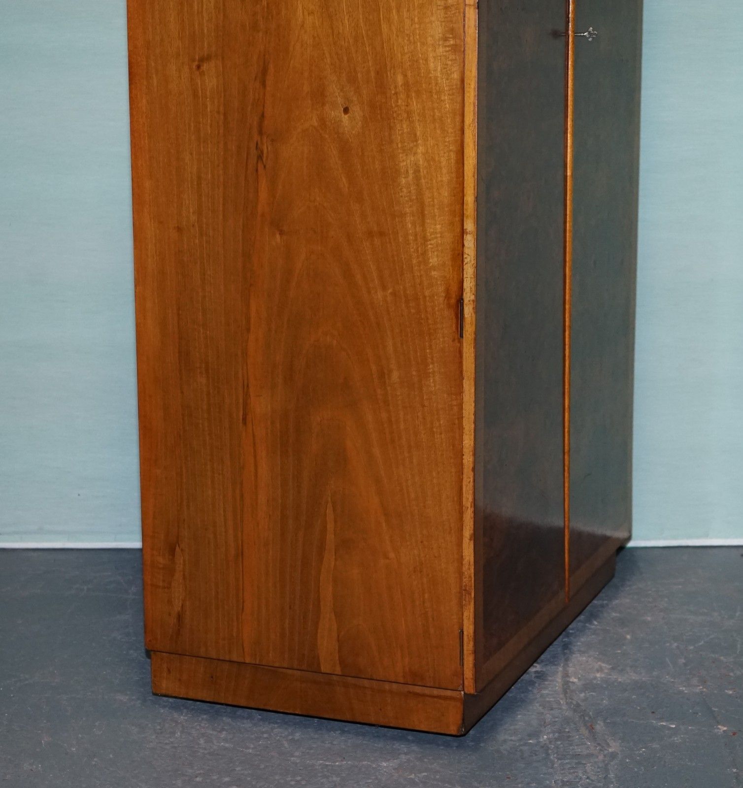 Furniture 1930s Petite Vintage English Art Deco Burr Walnut Double Wardrobe Linen Press photo