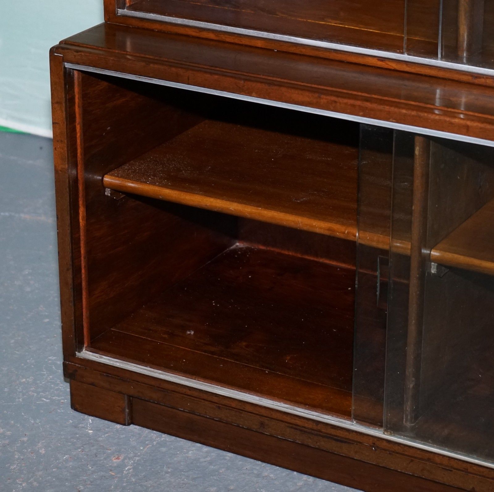 photo for sale Circa 1930s Minty Of Oxford Three Tier Glass Front Barrister Bookcase Cabinet