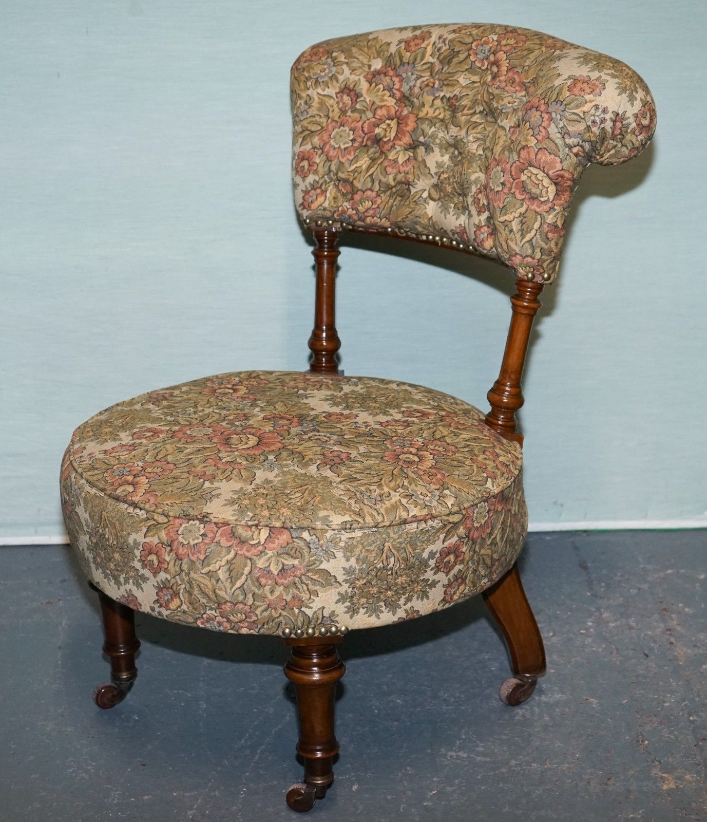 Antique Victorian Tapestry Nursing Chair With Floral Flower Design photo for sale