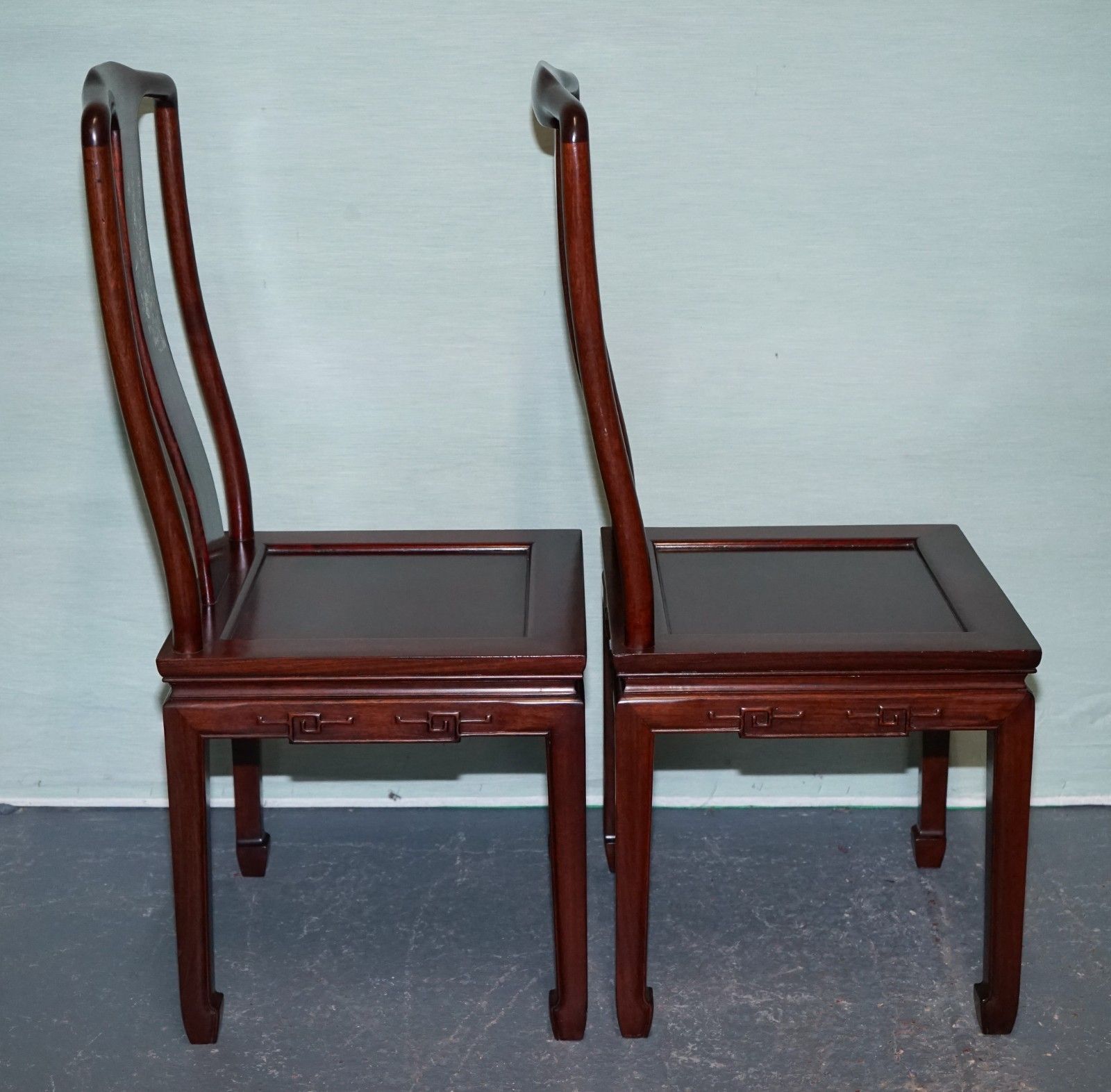 photo buy Pair Of Oriental Chinese Hardwood Mother Of Pearl Inlaid Hall Chairs